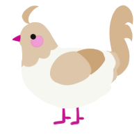 A white and beige chicken with a head pattern