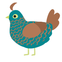 A teal and brown chicken with a lace pattern