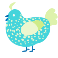 A aqua and apple chicken with a speckle pattern