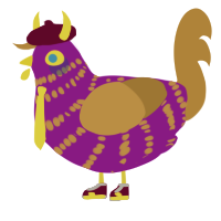 A amethyst and gold chicken with a bar pattern