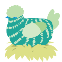 A turquoise and gluppy chicken with a bar pattern