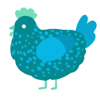 A teal and cerulean chicken with a speckle pattern