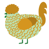 A gluppy and ochre chicken with a lace pattern