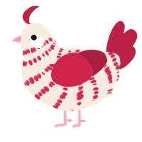 A cream and crimson chicken with a bar pattern