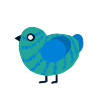 Tiny, a turquoise and sapphire chicken with a bar pattern