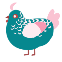 A teal and rose chicken with a half-lace pattern