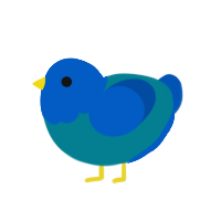 Birb, a sea and ultramarine chicken with a head pattern