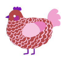 A red and pink chicken with a lace pattern