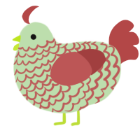 A gluppy and red chicken with a lace pattern