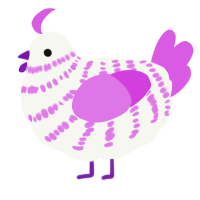 A white and orchid chicken with a bar pattern