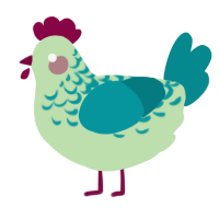 A gluppy and teal chicken with a half-lace pattern
