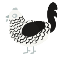 GHOUL, a white and sable chicken with a lace pattern