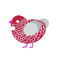 A crimson and silver chicken with a lace pattern