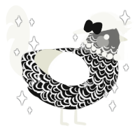 A black and white chicken with a double-lace pattern