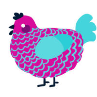 A fuchsia and aqua chicken with a lace pattern