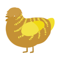 A gold and yellow chicken with a half-bar pattern