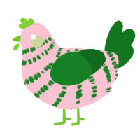 A rose and leaf chicken with a bar pattern