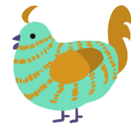 A mint and ochre chicken with a bar pattern