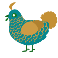 A teal and gold chicken with a lace pattern
