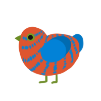 Blorange, a vermilion and sapphire chicken with a bar pattern