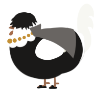 A sable and white chicken with a head pattern