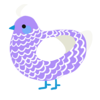 A lilac and white chicken with a lace pattern