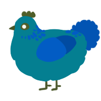 A sea and ultramarine chicken with a neck-speckle pattern