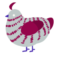 A silver and maroon chicken with a bar pattern