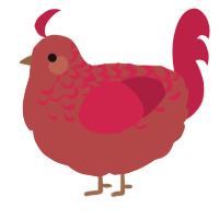 A red and crimson chicken with a half-lace pattern
