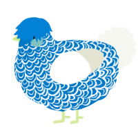 A sapphire and white chicken with a double-lace pattern