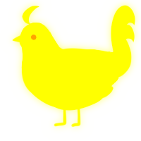 A yellow chicken with a head pattern