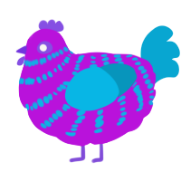 A amethyst and cerulean chicken with a bar pattern