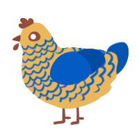 A honey and ultramarine chicken with a lace pattern