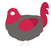 A grey and crimson chicken with a head pattern