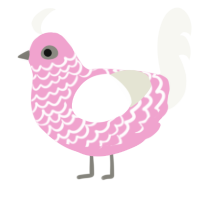 A pink and white chicken with a lace pattern