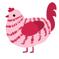A rose and crimson chicken with a bar pattern