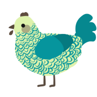 A apple and teal chicken with a double-lace pattern