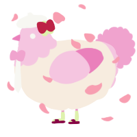A cream and pink chicken with a head pattern