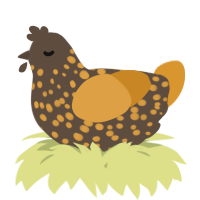 A bark and orange chicken with a speckle pattern