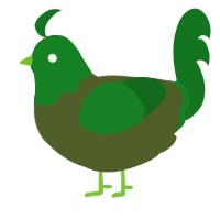 A olive and leaf chicken with a head pattern