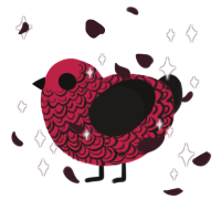 A crimson and sable chicken with a double-lace pattern