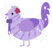 A lilac and blurple chicken with a bar pattern