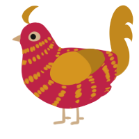 A crimson and ochre chicken with a bar pattern