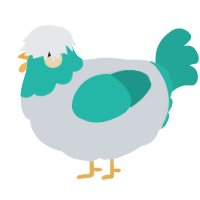 A mist and turquoise chicken with a head pattern