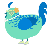 A mint and sapphire chicken with a half-lace pattern
