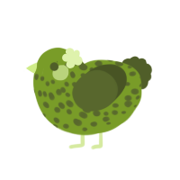 A chartreuse and olive chicken with a speckle pattern