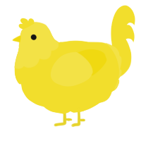 A yellow chicken with a head pattern