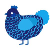 A navy and sky chicken with a lace pattern