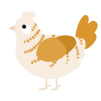 A cream and orange chicken with a half-bar pattern