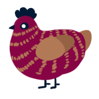 Red Velvet, a maroon and brown chicken with a bar pattern